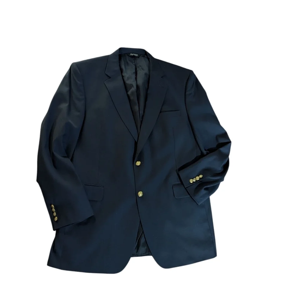 Jos A Bank Classic Navy Wool Blazer with Gold Buttons Preppy Sz 46L